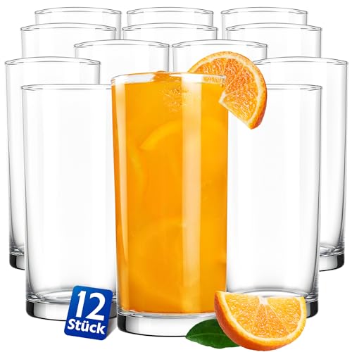 KONZEPT Gläser Set 12-teiliges 280ml Transparente Longdrinkgläser Set, Wassergläser Spülmaschinenfest, Ideal als Saftglas, Wasserglas, Eiskaffee Gläser von KONZEPT