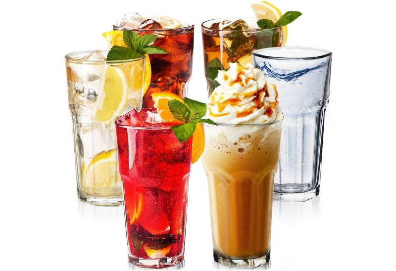 KONZEPT Gläser-Set Stapelbare Trinkgläser Set Wassergläser 285/365 ml Transparent, Ideal als Cocktailgläser, Longdrinkgläser oder Eiskaffee Gläser von KONZEPT