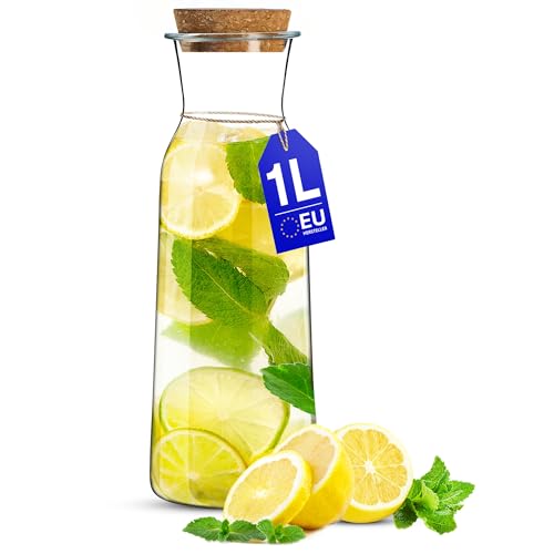 KONZEPT Wasserkaraffe mit Deckel, Glaskaraffe 1 liter, Karaffe ideal für Wasser, Saft, Limonade, Coctails und Milch von KONZEPT