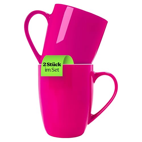KONZEPT Kaffeetassen Set 2er, rosa Tassen aus keramik, Teetase 300 ml mit Henkel ideal für Kaffee, Tee, Milch, Schokolade von KONZEPT