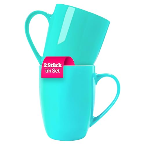 KONZEPT Kaffeetassen Set 2er, türkis Tassen aus keramik, Teetase 300 ml mit Henkel ideal für Kaffee, Tee, Milch, Schokolade von KONZEPT