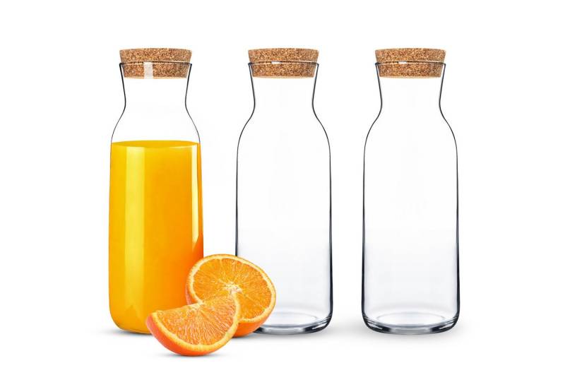 KONZEPT Karaffe Wasserkaraffe mit Deckel, Karaffe aus Glas 1 liter, (3-tlg), ideal für Wasser, Saft, Limonade und Milch von KONZEPT