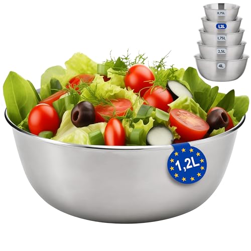 KONZEPT Rührschüssel Edelstahl 19cm 1,2L, Universelle Salatschüssel Groß für Zubereitung, Servieren, Aufbewahrung, Perfekt für Handmixer, Stapelbar von KONZEPT