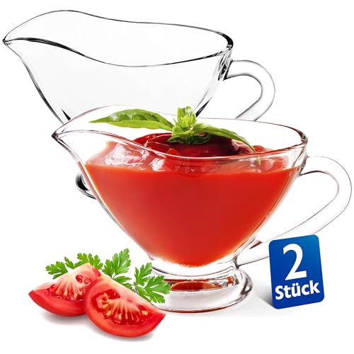 KONZEPT Sauciere aus Glas, 2 er Set, 160 ml, Transparente Soßenkanne mit Henkel, Stabil, Ideal für Dressing, Sahne, Soße, Olivöl von KONZEPT