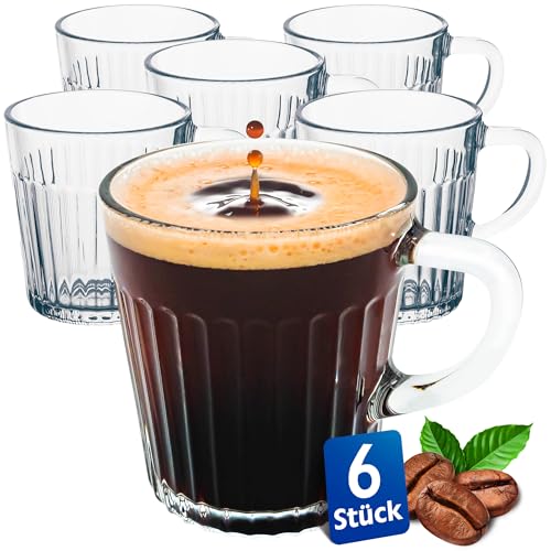KONZEPT Teegläser mit Henkel, 6er Set, Kaffeegläser 250 ml, Trinkgläser für Tee, Kaffee, Kakao, Saft, Cappuccino, Eiskaffee von KONZEPT