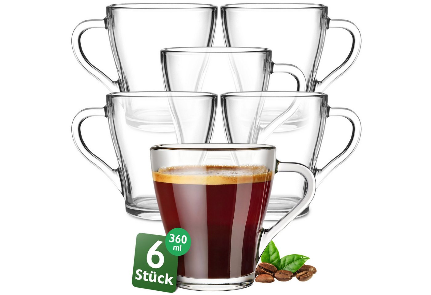KONZEPT Teeglas mit Henkel XL Set 360 ml Kaffeegläser Transparent Glühweingläser, Set 4/6 tlg. für Heiße Getränke, spülmaschinenfest KONZEPT Teeglas mit Henkel XL Set 360 ml Kaffeegläser Transparent Glühweingläser, Set 4/6 tlg. für Heiße Getränke, spülmaschinenfest von KONZEPT