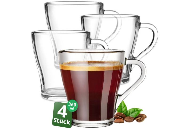 KONZEPT Teeglas mit Henkel XL Set 360 ml Kaffeegläser Transparent Glühweingläser, Set 4/6 tlg. für Heiße Getränke, spülmaschinenfest von KONZEPT