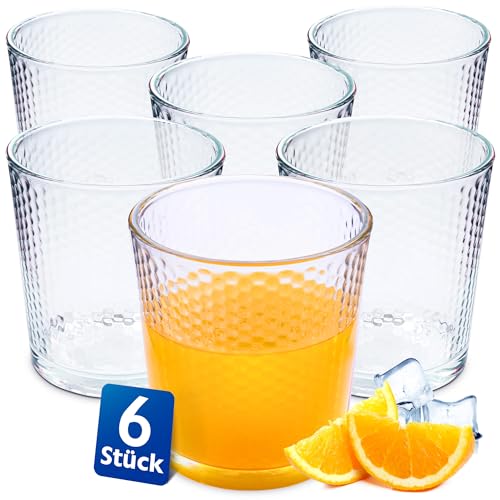 KONZEPT Transparente Trinkgläser Set 365ml, Wassergläser Set 6-teilig, Strukturierte Gläser Ideal für Wasser, Saft, Milch, Dessertgläser, Dicke Wände, Stapelbar von KONZEPT