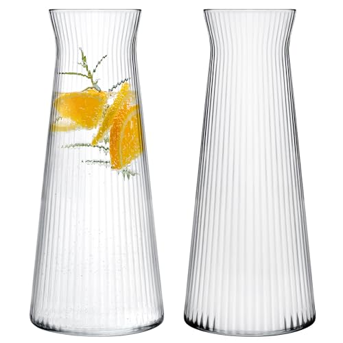 KONZEPT Wasserkaraffe 2er Set, Glaskaraffe 1 liter, geriffelte, Wasser Karaffe Glas ohne Deckel KONZEPT Wasserkaraffe 2er Set, Glaskaraffe 1 liter, geriffelte, Wasser Karaffe Glas ohne Deckel von KONZEPT