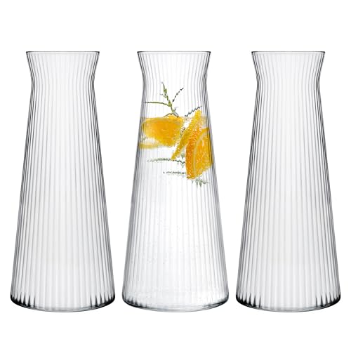 KONZEPT 3 Stk. Wasserkaraffe aus robustem, geriffeltem Glas – 1 Liter, spülmaschinenfest, BPA-frei, stilvoll und stabil von KONZEPT