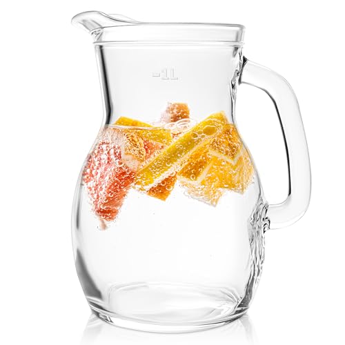 KONZEPT Wasserkrug 1 L aus Glas – Robuster Glaskrug mit tropffreiem Ausgießer und bequemem Griff von KONZEPT