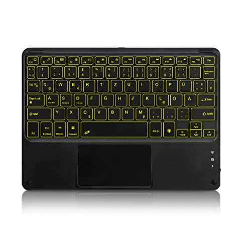 Bluetooth Tastatur Mit Touchpad - Beleuchtete Wiederaufladbare QWERTZ Für Tablet, iPad, Android, Microsoft Surface - 7 Farben Beleuchtung, Kabellos (Ohne Ständer) von KOOCHUWAH