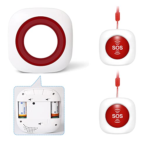 Hausnotruf Senioren ​Notrufklingel für Senioren Krankenpflege Ältere Panikalarm Funkalarm Pflegeruf Set Alarm Kabellos 1xEmpänger und 2X SOS-Sender mit Batterien von KOOCHUWAH