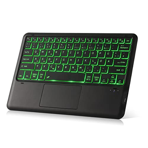 KOOCHUWAH Bluetooth Tastatur mit Touchpad Maustasten Wireless Beleuchtete Tastatur mit 11 Farben, QWERTZ Kabellose Tablet Tastatur Kompatibel mit Smart Fire TV Box iPad PC Mac Laptop (Tastatur) von KOOCHUWAH