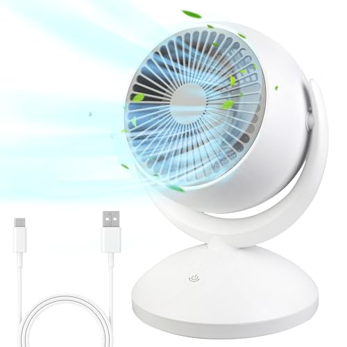 KOOCHUWAH Ventilator, Tischventilator Leise, Fan mit 4 Geschwindigkeiten und 120° Verstellbare Neigung für 15m² Räume, Leistungsstarker 3D Turbo Luftumwälzung für Büro, Schlafzimmer, Wohnzimmer von KOOCHUWAH