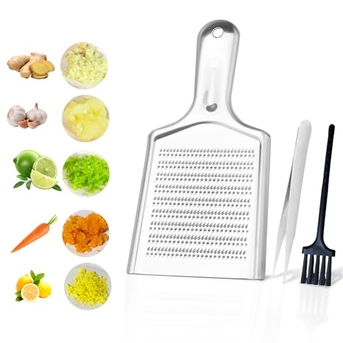 Zester Edelstahl Reiben Set Reibe Raspel Küchenreibe für Zitronen Ingwer Gemüse Käse Parmesanreibe Zitronenreibe Käsereibe Profi Hobel Küche Pinsel von KOOCHUWAH