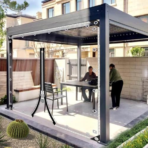 KOOEIN Durchsichtige Schwerlast-Plane,mit ReißVerschluss und Ösen,Outdoor Wasserdicht Planenvorhänge,Carport Terrasse Veranda Seitenwände,Transparente PVC-Schutzplane,Wetterfest,L×H-2.3x3m/7.5x9.8ft von KOOEIN
