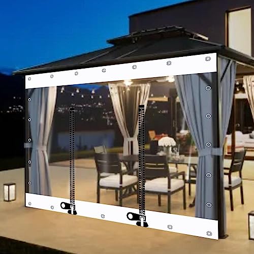 Outdoor-Plane Vinyl Vorhänge,0.5mm PVC Transparente Plane Seitenteile Pergola Wasserdicht,durchsichtige Abdeckplane Spleißplanen mit Ösen für Veranda Terrassen Vordach,W×H-3×2.5m(9.8 * 8.2ft) von KOOEIN