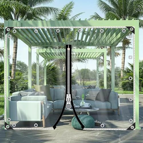 KOOEIN Transparente Plane Wasserdicht,Schwerlast-Seitenwände aus PVC-Abdeckplane,0,3 Mm-1 Reißverschluss,Faltbare Kunststoff-Planenabdeckung,Balkon-Pavillon Im Freien Trennvorhänge,L×H-2x3m/6.6x9.8ft von KOOEIN