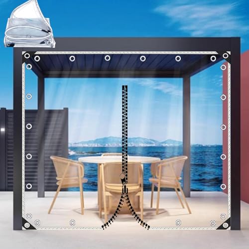 Transparente Plane Wasserdicht mit Reißverschluss,PVC-Schutzplane für Außen,0,3mm-Weiches Glas,Wetterfester Vorhang,Schwerlast-Plane Seitenwand für Terrassen/Pergola/Carport,L×H-1x2m/3.3x6.6ft von KOOEIN