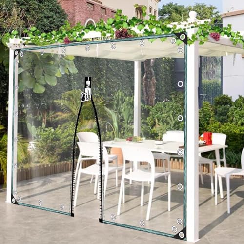 Wasserdicht Abdeckplane für Außenbereich,Transparente Pvc-Planen,Faltbare Schutzplanen Mit Reißverschluss,Gazebo Pergola Gewächshaus Seitenwände,Trennvorhänge,Klare Abdeckung,L×H-2.2x1.8m/7.2x5.9ft von KOOEIN