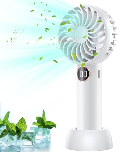 KOOFIT Handventilator, Tragbarer Mini USB Ventilator mit 5 Geschwindigkeiten, Ventilator Klein USB Wiederaufladbar mit Tisch Basis, USB Ventilator Leise Hand Ventilatoren für Reisen, Büro, Draußen von KOOFIT