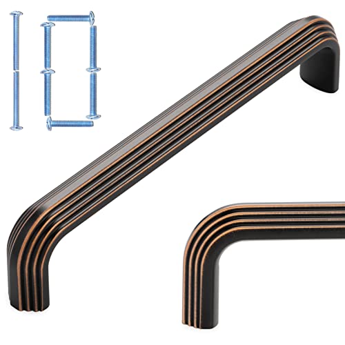 KOOFIZO 10 Stück mehrstufige Schrankzug, ölgeriebene Bronze-Möbelgriffe, 128 mm Lochmitte, solide Hardware für Küchenschranktür, Schlafzimmer, Kommode, Schublade, Waschtisch, Kleiderschrank von KOOFIZO