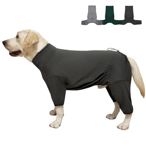 KOOGAL Genesungspyjama für Hunde, Overall für große Hunde, vierbeinige Haustierkleidung, XL-Stretch (dünn, dunkelgrau, Größe L, geeignet für 2,7–5,4 kg) von KOOGAL