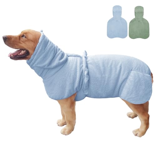 Mikrofaser-Hunde-Bademantel, Handtuch, super saugfähig, schnell trocknend, Bademantel für Welpen, geeignet für mittelgroße und große Hunde (blauer Jacquard, Größe 5XL) von KOOGAL