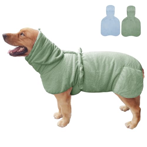 Mikrofaser-Hunde-Bademantel, Handtuch, super saugfähig, schnell trocknend, Bademantel für Welpen, geeignet für mittelgroße und große Hunde (grüner Jacquard, Größe 4XL) von KOOGAL