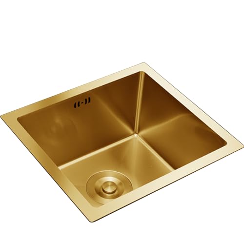 KOOGIMDDR 38×38cm Gold Prep Sink Mini Trompete Edelstahl Multifunktionale Küche Essential Single Bowl Waschbecken Mit Gold Drainer Und Montage Komponenten Single Bowl Undermount Oder Drop-In von KOOGIMDDR