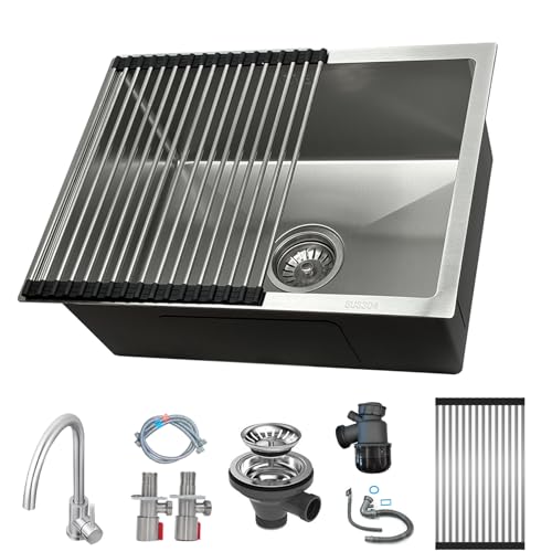 KOOGIMDDR 55×40cm Silberne Küchenspüle aus Edelstahl – Einbauspüle, Spüle mit Hahnloch, Siebkorbventil und Überlauf – Einbauspüle Rechteckiges Spülbecken von KOOGIMDDR