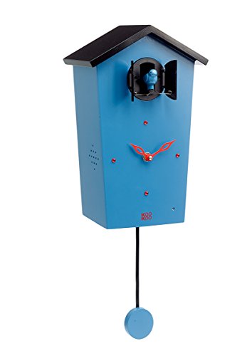 KOOKOO Birdhouse blau, Moderne Kuckucksuhr mit Pendel, Design Wanduhr mit 12 Vogelstimmen oder Kuckuck, Aufnahmen aus der Natur von KOOKOO