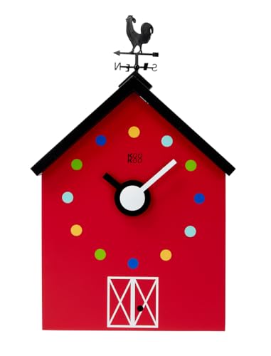 KOOKOO RedBarn (groß), Bauernhaus Uhr mit 12 Tierstimmen, einem Hahn und Einer drehenden Wetterfahne von KOOKOO