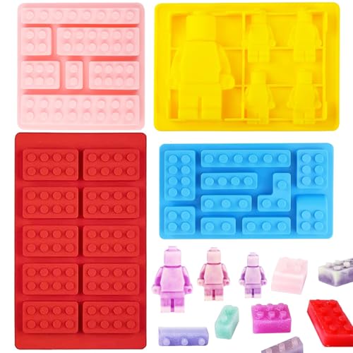 KOOKZ Bausteine Silikonform Roboter 4er Set Pralinenform Silikon, Antihaft Schokoladenform Fondantformen für Gelee, Kuchen Deko, Süßigkeitenform, Silikonformen zum Backen und Eiswürfelmachen von KOOKZ