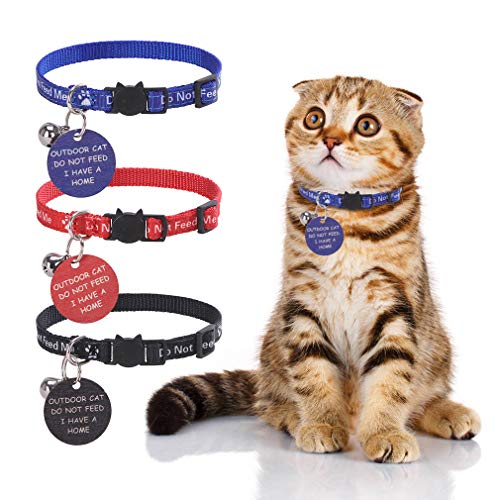 KOOLTAIL Katzenhalsband mit Glöckchen, 3 Stück, Katzenhalsbänder mit Warntafel zum Aufhängen "Do Not Feed Me", niedliches, leichtes, verstellbares Katzenhalsband mit Sicherheitsschnalle von KOOLTAIL