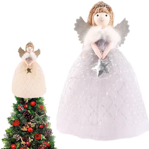 2PCS Engel Topper Weihnachtsbaum Dekorationen, Plüsch Engel Weihnachtsbaum Topper Weihnachtsbaum Engel für Kinder von KOOMAL