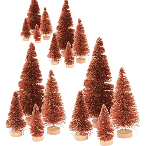 Mini-Weihnachtsbäume, 4 Größen, Sisalbäume, künstliche Weihnachtsbäume, Set mit Flaschenbürste, Desktop-Weihnachtsdekoration (orange), 16 Stück von KOOMAL