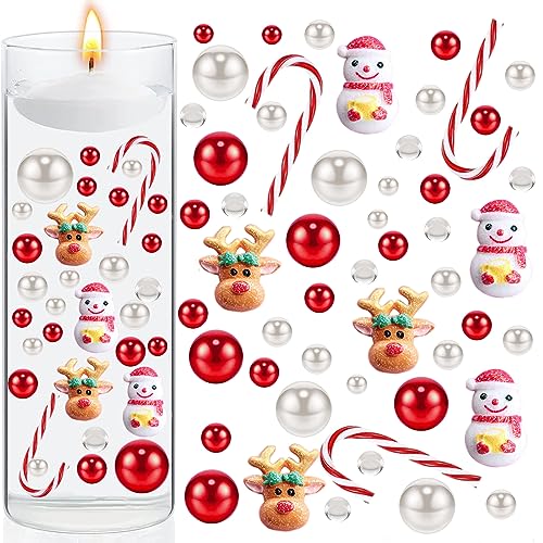 Weihnachtsvasenfüller-Set, flammenlose schwimmende Zuckerstange, Elch, Schneemann, Perlen, klare Wasserperlen für Vasenfüller, Tischdekoration für Zuhause, Tischdekoration (Kerzen nicht im von KOOMAL