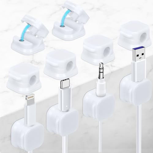 KOOOGEAR 10 Stück Kabelhalter Kabelclips Verstellbare Kabel Organizer Magnetische Kabelmanagement Selbstklebend Kabelhalter für Schreibtisch,Nachttisch, Ladekabeln, USB, Audiokabel Schwarz Weiß von KOOOGEAR