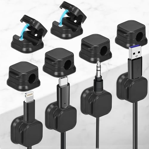 KOOOGEAR 10 Stück Kabelhalter Kabelclips Verstellbare Kabel Organizer Magnetische Kabelmanagement Selbstklebend Kabelhalter für Schreibtisch,Nachttisch, Ladekabeln, USB, Audiokabel Schwarz Weiß von KOOOGEAR