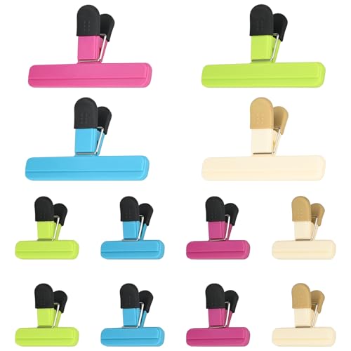 KOOOGEAR 12 Stück Verschlussclips,Verschluss Clips Für Tüten,Schwarz Bunte Klammern Tüten,Wiederverwendbar Tütenclips für Verpackung Süßigkeiten Snacks (12 Stück Bunte) von KOOOGEAR
