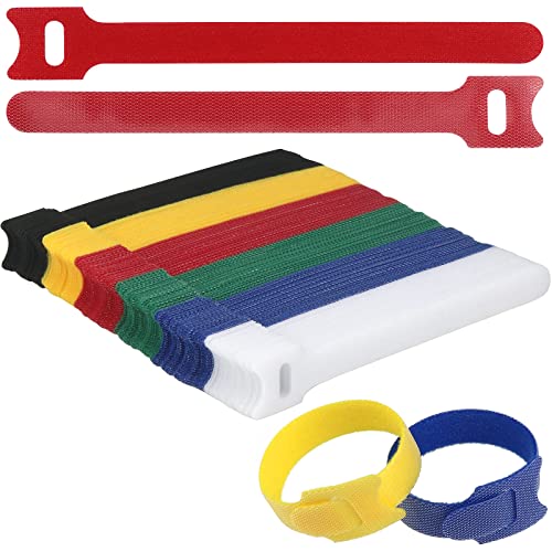 KOOOGEAR Kabel Klettband,120 Stück Kabelbinder Bunt Kabel Klettband Selbstklebend Kabelbinder Wiederverschließbar 6 Inches Mehrfarbig Klett Kabelbinder für Home Office Büro und Garten (Bunt) von KOOOGEAR