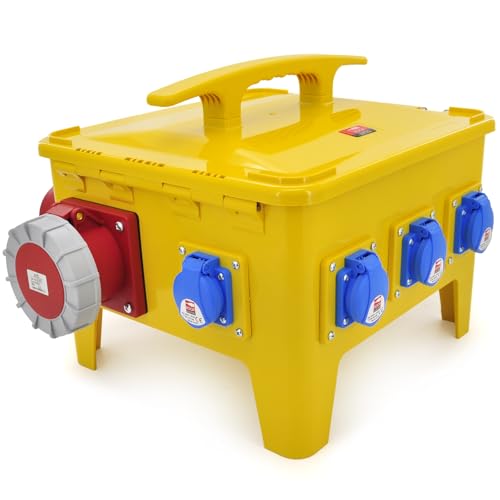 KOOP Elektro Baustellen-Verteilerkasten 63A 5P IP44 | Mobile Stromverteilung mit CEE 63A / 32A / 16A & 230V Schuko-Steckdosen | FI & LS Schutz | Robustes Gehäuse | Outdoor-Verteiler | Baustromkasten von KOOP ELEKTRO