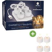Koopman - Wiederaufladbares LED-Teelicht-Set - 4-teilig - mit Ladegerät - Inklusive 4 extra Teelichter - Weiß Koopman - Wiederaufladbares LED-Teelicht-Set - 4-teilig - mit Ladegerät - Inklusive 4 extra Teelichter - Weiß von KOOPMAN