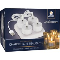 Koopman - Wiederaufladbares LED-Teelicht-Set 4-tlg. - Mit Ladegerät - Weiß Koopman - Wiederaufladbares LED-Teelicht-Set 4-tlg. - Mit Ladegerät - Weiß von KOOPMAN
