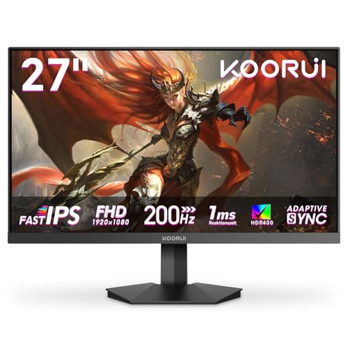 KOORUI 27 Zoll Gaming Monitor G2711P, 200Hz Fast IPS FHD 1080p 1ms PC Bildschirm, Gamer Monitore Adaptive Sync 75 x 75 mm VESA, 2xHDMI 2.0 & DisplayPort 1.4, Schwarz KOORUI 27 Zoll Gaming Monitor G2711P, 200Hz Fast IPS FHD 1080p 1ms PC Bildschirm, Gamer Monitore Adaptive Sync 75 x 75 mm VESA, 2xHDMI 2.0 & DisplayPort 1.4, Schwarz von KOORUI