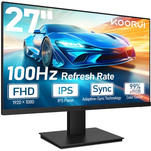 KOORUI 27 Zoll Gaming Monitor, 100Hz Full HD(1920 x 1080) Bildschirm mit integrierten Lautsprechern, HDMI, IPS Display, Neigungsverstellbar, Augenpflege, VESA-Wandmontage KOORUI 27 Zoll Gaming Monitor, 100Hz Full HD(1920 x 1080) Bildschirm mit integrierten Lautsprechern, HDMI, IPS Display, Neigungsverstellbar, Augenpflege, VESA-Wandmontage von KOORUI