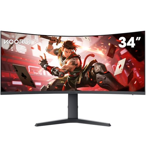 KOORUI 34-Zoll Curved Monitor,Gaming Bildschirm,WQHD 3440×1440 VA,180Hz + 1 MS MPRT,HDR400,99% sRGB, unterstützt 110 mm Höhenverstellung,Schwarz,Für Heimkino, Büroalltag, Designbearbeitung KOORUI 34-Zoll Curved Monitor,Gaming Bildschirm,WQHD 3440×1440 VA,180Hz + 1 MS MPRT,HDR400,99% sRGB, unterstützt 110 mm Höhenverstellung,Schwarz,Für Heimkino, Büroalltag, Designbearbeitung von KOORUI