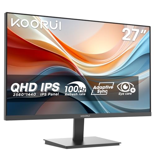 KOORUI E2721F 27 Zoll Monitor, QHD 2560 x 1440 100Hz PC Monitor, IPS 1MS Adaptive Sync HDMI 2.0 DP 1.4, Eye Care Bildschirm, -5° bis 15° neigbar, VESA 100 x 100mm von KOORUI
